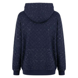 2026 <b>Top</b> Selling <b>Women's</b> <b>Navy</b> Blue Rhinestone Hoodie Pullover Hooded Sweatshirt All Over Crystal Embellished Casual Streetwear - Product Image 6