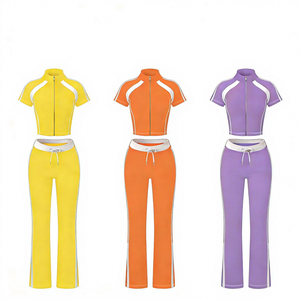 Womens <b>Sets</b> Matching <b>Sets</b> Women Zip up Crop Top Pants Workout Fitness Sporty Color Block Active Wear Tracksuit OEM - Product Image 2