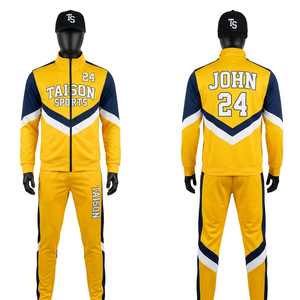 Premium 320 GSM Polyester Fleece Yellow Navy Chevron Panel Cheer <b>Leading</b> Tracksuit Sublimation Embroidery Custom Logo - Product Image 1