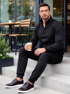 Men's Tracksuits 2 Piece <b>Sets</b> Quarter Zip Athletic Sweatsuits Casual Long Sleeve Sweat Suits For Mens Jogging Outfits - Product Image 2