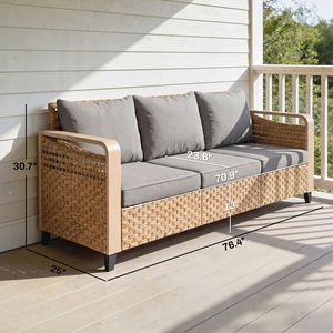 Divano da Esterno in Rattan a 3 Posti con Cuscini Grigio per Giardino e Veranda - Product Image 3