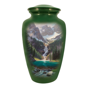 Urne funéraire en aluminium Green Mountain Waterfall River pour cendres humaines adultes, 200 cu in, pour commémoration funéraire - Product Image 1