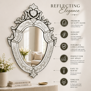Espejo Decorativo de Pared de Estilo Barroco Veneciano Premium |   Espejo Decorativo con Marco Tallado Ornamentado Vintage para Decoración de Interiores de Lujo - Product Image 6