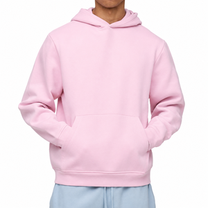 Men's <b>Pink</b> Hooded <b>Sweatshirt</b> Regular Fit Cotton Fleece Casual Solid Color Pocket Design Autumn Wear - Product Image 1