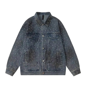 Factory Direct Sale Wholesale Custom Logo Design Men's Denim <b>Rhinestone</b> Winter <b>Jacket</b> Stand Waterproof Breathable High Quality - Product Image 2
