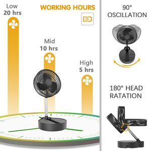 Ventilatore Portatile Ricaricabile da 5W con Batteria da 10000mAh, 3 Velocità, Oscillante, Altezza Regolabile, Pieghevole, Silenzioso, Piccolo, per Camper - Product Image 2