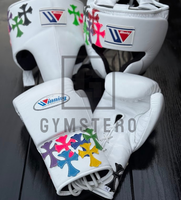 Conjunto de Boxeo Azul Personalizable de Alta Calidad, Cuero Vacuno Genuino, Cierre con Cordones, Guantes de Artes Marciales con Muñequera Ajustable
