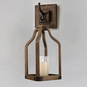 Farol de vela moderno de madera con marco abierto, estilo rústico decorativo, con portavelas de cristal tipo huracán - Product Image 2