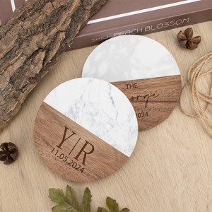 NEHA ENTERPRISES Premium Marble Wood Drink Coasters Handmade <b>Table</b> <b>Protector</b> Set for Home Decoration - Product Image 6