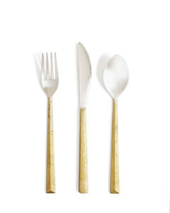 Juego de cubiertos de metal con mango dorado, juego de cuchara, tenedor y cuchillo, colección de vajilla de lujo para restaurante, boda, hotel - Product Image 3