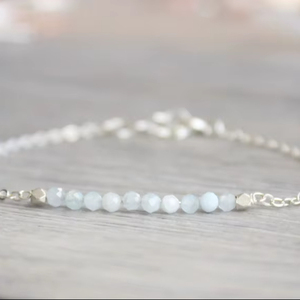 Pulsera de Aguamarina en Plata de Ley 925, Gema de Marzo, Joyería Minimalista para Mujer, Proveedor Mayorista - Product Image 1