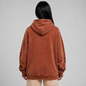 Sweat-shirt à capuche décontracté coupe oversize pour femme, coupe-vent, couleur unie, en coton lavé et fibre de bambou tricotée, hiver - Product Image 4