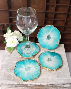 High Quality Eco-Friendly Custom Brand Modern Resin Oval <b>Coaster</b> <b>Green</b> Gold Leaf Design 400mm Diameter 5mm Thick Home Wedding - Product Image 5
