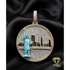 Pendentif Moissanite Diamant Repère Urbain en Argent Sterling 925 Entièrement Sertie de Pierres Rondes, Bijou Hip Hop - Product Image 2