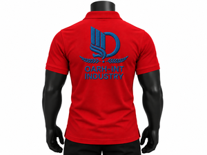 Chemise de golf pour homme en piqué de polyester rouge, manches courtes, logo brodé sur le devant, couleur unie, respirante, tricotée, séchage rapide - Product Image 2