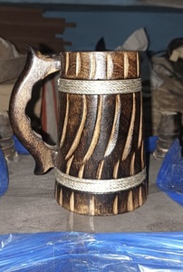 Eco-Friendly Polished Wooden Viking <b>Mug</b> with Hand Carved Engraving and Animal Design-Valentine's Day & Halloween Gift - Product Image 5