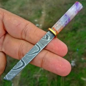 Couteaux de cuisine miniatures en acier Damas faits à la main par Ahmad Fabric, avec étui en cuir, manche élégant, personnalisable, supporté - Product Image 5