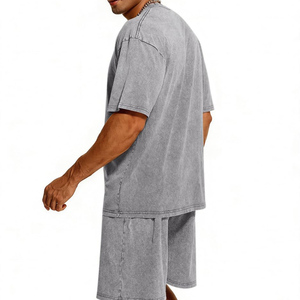 Ensemble d'été personnalisé délavé à l'acide pour hommes, short et chemise à manches courtes, respirant et à séchage rapide - Product Image 4