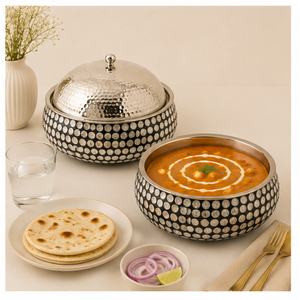 Elegante Olla Aislada de Acero Inoxidable con Incrustaciones de Nácar, Diseño Martillado, Doble Pared, para Buffet de Hotel - Product Image 4