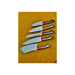 Juego de 5 cuchillos de cocina de acero de Damasco hechos a mano con hoja azul y mango de madera bicolor - Product Image 3