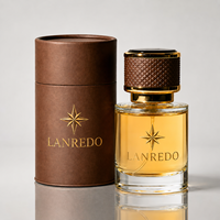 Flacon de parfum rond de luxe personnalisé en verre, base épaisse, transparent, 30 ml, 100 ml, vide, 50 ml, avec couvercle en cuir noir, rose ou marron