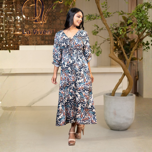 Elegante Vestido de Viscosa Azul Marino Oscuro para Mujer - Product Image 1