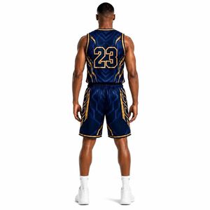 Conjunto de Uniforme de Baloncesto Geométrico Dorado Personalizado para Hombre, Jersey de Malla Sublimado, Pantalones Cortos, Ropa Deportiva de Equipo, Kit de Equipamiento para Juego, Venta OEM Profesional - Product Image 4