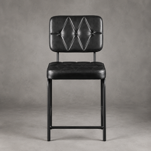 Chaise de bar moderne noire capitonnée réglable avec cadre métallique fin, siège rembourré, design de mobilier industriel, décoration intérieure - Product Image 1