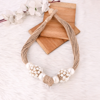 Collier en jute plaqué or fait main avec perles, bijoux tendance bohème écologiques pour femmes, cadeau
