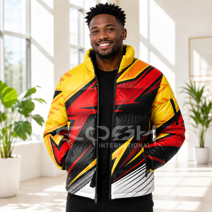 Cosh International Men's Varsity Puffer Jacket Custom Logo Sustainable Fabric Waterproof Fleece Winter <b>Coat</b> - Product Image 3
