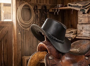 Genuine Leather Leather Cowboy <b>Hat</b> Black <b>Western</b> Ranch Style Handmade Braided Band Unisex Wholesale Fashion Cap - Product Image 3