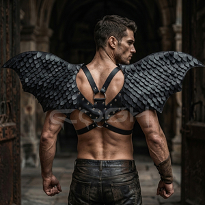 ชุดรัดตัวหนังเทียมสีดำแบบปรับได้สไตล์โกธิค พร้อมปีกหนังมังกรแบบหลายชั้น สำหรับคอสเพลย์และชุดแฟนซี - Product Image 5