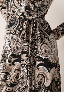 Vestido Marrón Crema con Estampado de Espirales para Mujer, con Cinturón y Mangas con Lazo, Estilo Boho, para Fiesta, Exportación, Venta al por Mayor - Product Image 5