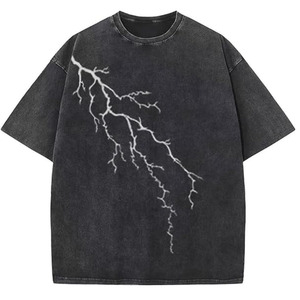 Camiseta de Manga Corta con Cuello Redondo, 100% Algodón, Negra, Estilo Vintage, Lavada al Ácido, Efecto Desteñido por el Sol, Estampado con Transferencia Térmica, Corte Regular, Antiarrugas - Product Image 1