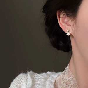 S925 Pure Sterling <b>Silver</b> <b>Stud</b> Earrings Unique Double Butterfly Trendy Zircon Party Occasions Simple Personalized Unisex Earring - Product Image 5