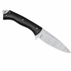 Cuchillo de Caza Hecho a Mano de Grado Industrial con Hoja Dentada de Acero de Damasco, Mango de Madera de Palisandro, Funda de Cuero, Personalización OBM - Product Image 1