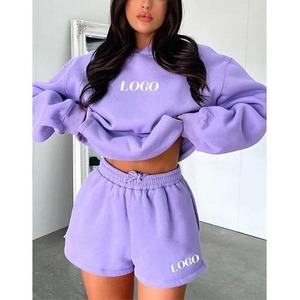 Ensemble sweat à capuche et short en polaire ample pour femme grande taille, motif lavande, tenue décontractée deux pièces, ensemble de survêtements à capuche - Product Image 4