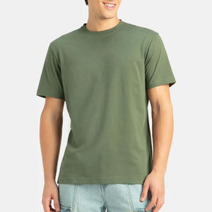 T-shirt pour homme à manches courtes vert olive, col rond, coupe classique, jersey décontracté, 100% coton, couleur unie, design simple - Product Image 5
