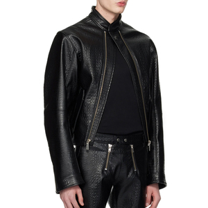 Veste en cuir véritable pour homme, faite à la main, motif crocodile, col montant, technique de teinture unie, produit fini au prix indiqué - Product Image 4