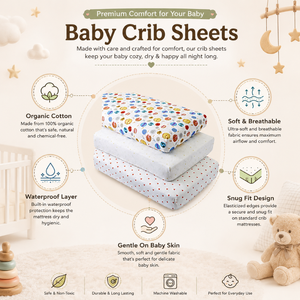 100% Organic Cotton Waterproof Fitted Crib Sheet | Knitted Baby Sheet with Animal/Plant Patterns Soft Breathable Premium Quality - Product Image 6