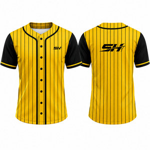 Uniforme de Béisbol para Hombre en Color Amarillo y Negro, Transpirable, Duradero, Tejido de Poliéster, Versátil, Estilo Vintage - Product Image 2
