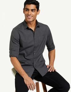 Camisa casual de algodón para hombre – Corte regular |   Camisa de Verano de Manga Larga con Diseño Liso y Tela Suave - Product Image 3