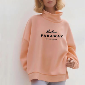 Sudadera de cuello alto extragrande para mujer Beeline Faraway, de manga larga, de punto de algodón, con estampado de letras y diseño asimétrico. - Product Image 5