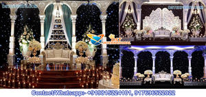 Elegante Escenario para Ceremonia de Boda Punjabi Sikh, Estilo Romano Clásico, Escenario Dorado para Bodas, Gran Decoración para Bodas Indias, EE. UU. - Product Image 6