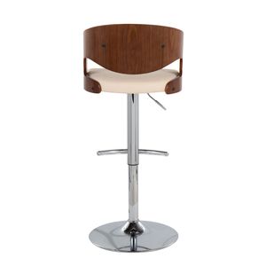 Tabouret de bar réglable Pino Mid Century Modern en métal chromé et bois de noyer, pivotant en similicuir crème avec pied en T arrondi - Product Image 5