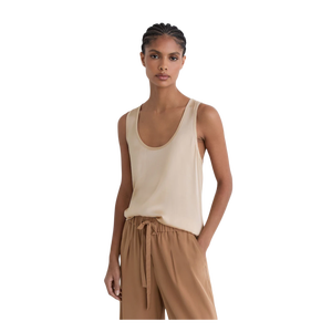 Women <b>Knitted</b> <b>Tank</b> <b>Top</b> O-Neck Solid Color Breathable Canvas Fabric Minimalist Style Regular Length Front Logo - Product Image 3