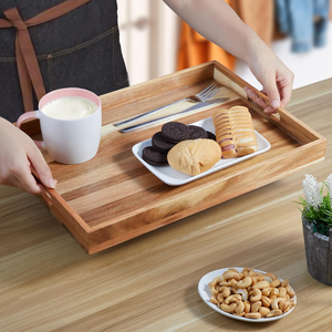 Bandeja de Servir de Madera de Acacia Premium con Asas, Bandeja de Madera para Otomana, para Sala de Estar, Dormitorio, Entrada y Cocina - Product Image 3