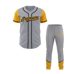 Conjunto de Uniforme de Béisbol para Hombre, Gris y Amarillo, Jersey de Manga Corta y Pantalones, Poliéster que Absorbe la Humedad, Impresión con Nombre del Equipo, Ropa de Béisbol - Product Image 1