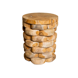 ARTERRA Premium Teak Pebble Stacking <b>Stool</b> Rustic Handcrafted Masterpiece Natural Texture Sturdy Craftsmanship Hotel Apartment - Product Image 1