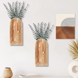 Jarrón de Pared Arqueado de Madera, Decorativo, para Colgar Flores, Estilo Rústico de Bambú y Ratán, para Sala de Estar - Product Image 1